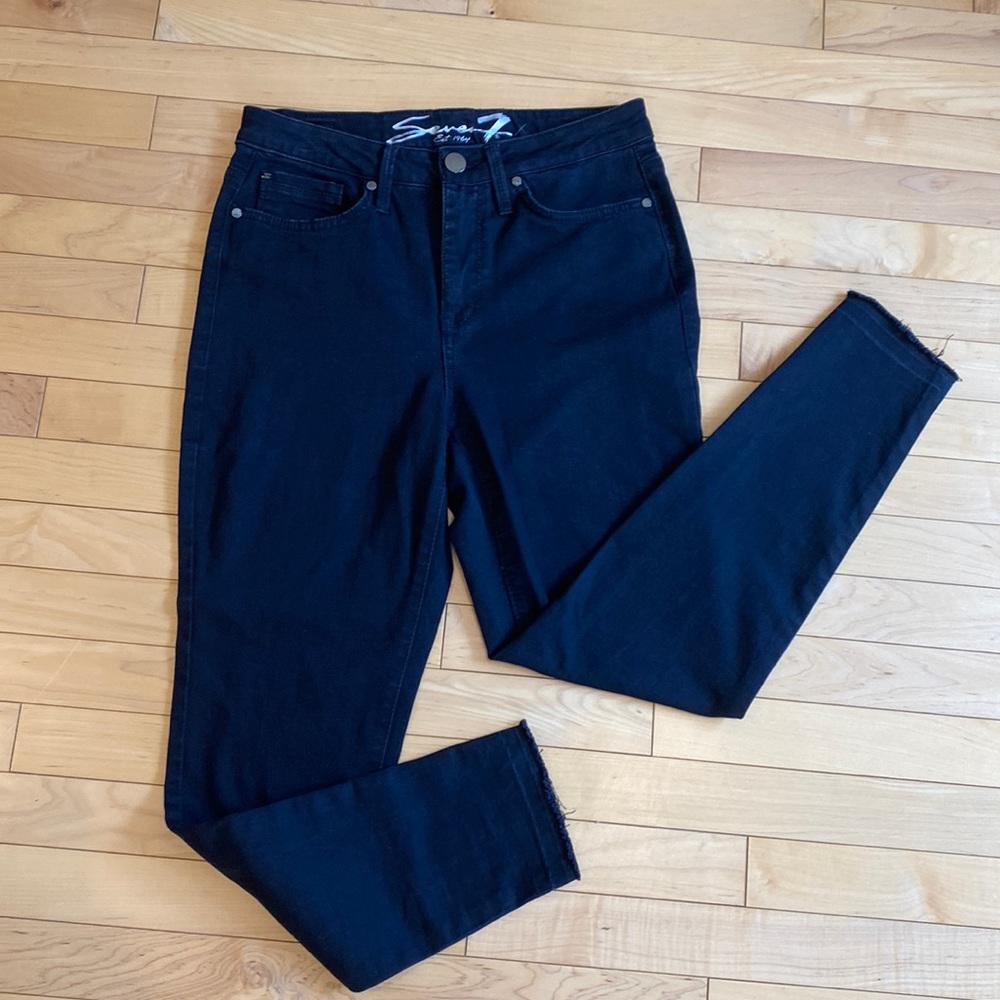 7 For All Mankind Black Mid Rise Ankle Skinny